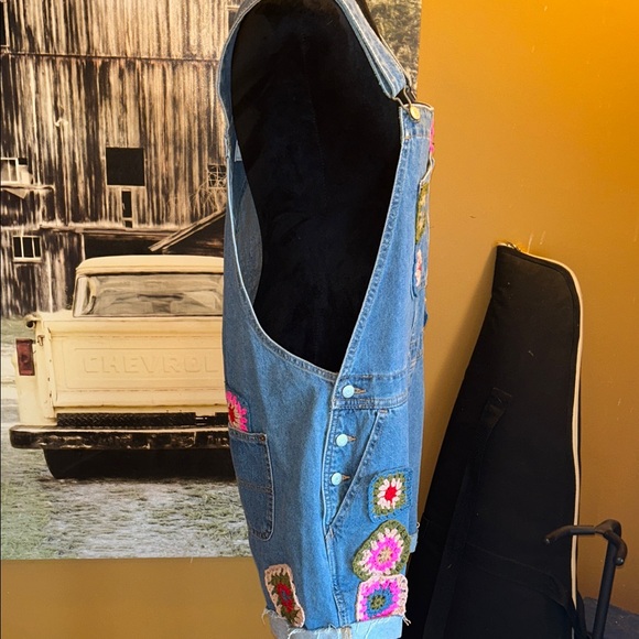 Upcycled Denim Overalls with Crochet Accents - Picture 4 of 7